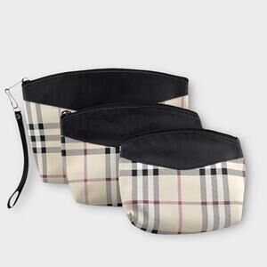 SET OF 3 plaid vinyl preppy waterproof zip cosmetic bags never used